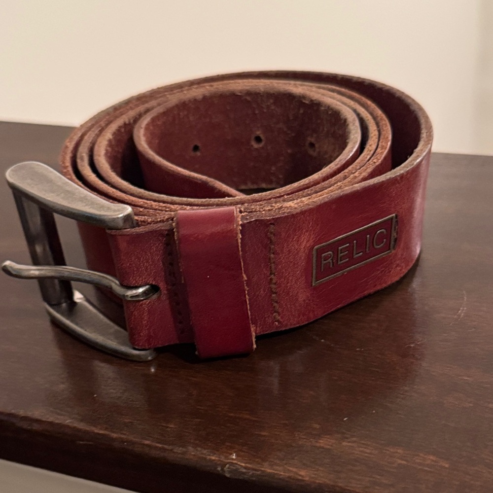 Relic Men's Deep Red Leather Belt